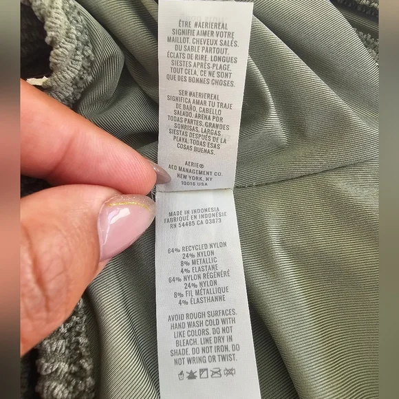 Aerie One-Piece Cheekiest Swim Olive Green Textured Luxe Minimalist Swimsuit - Picture 10 of 11